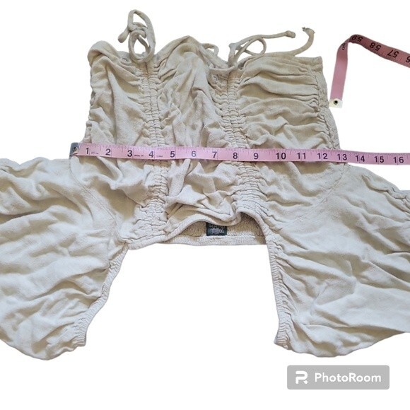 WILD FABLE CROPPED RUNCHED LINEN TOP - M - Picture 10 of 12